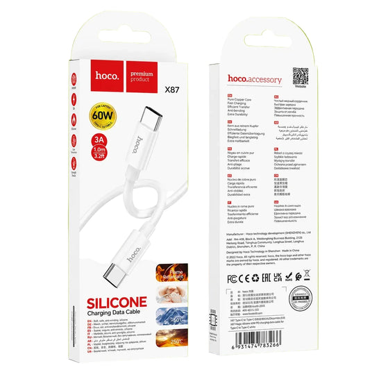 Hoco X87 60W Soft Silicone USB-C to USB-C Fast Charging Cable (3A)