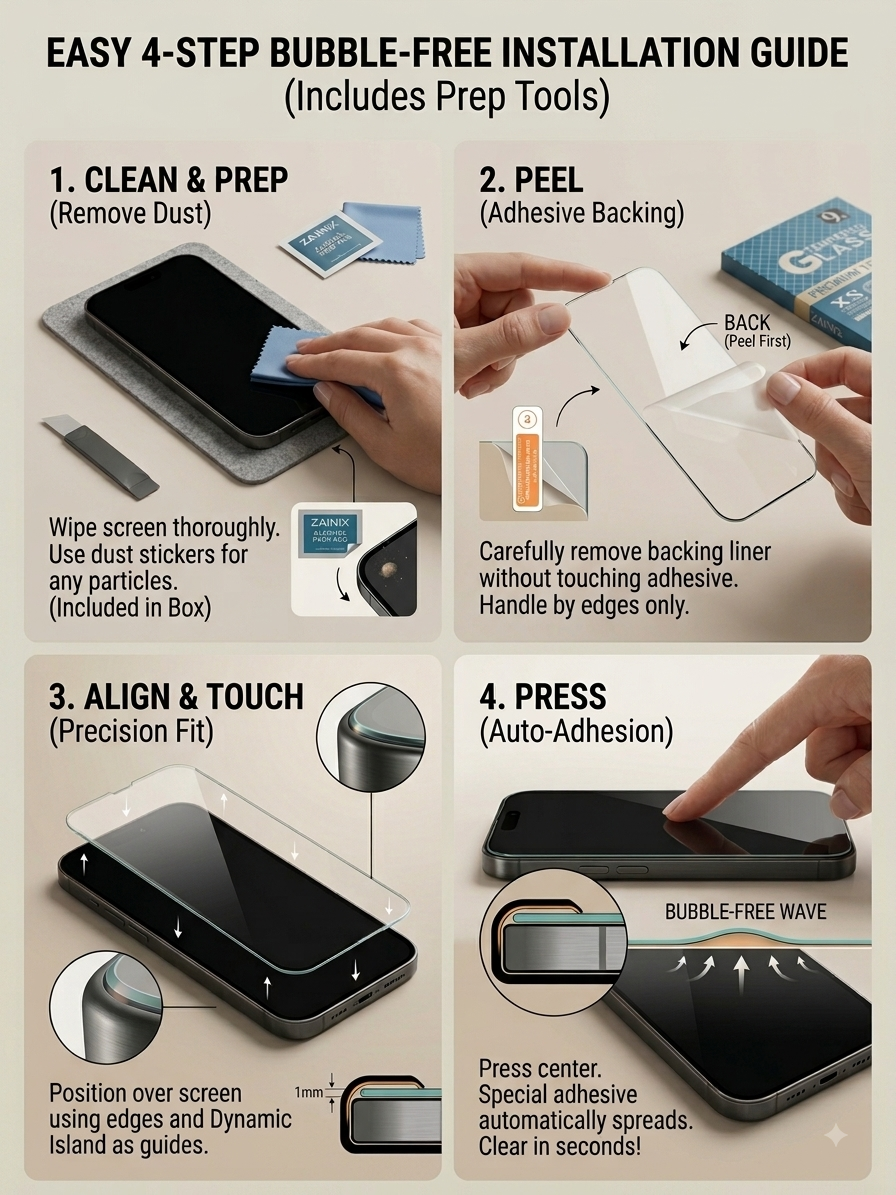 9H Clear Tempered Glass Screen Protector Compatible with iPhone (13 to 17 Series)