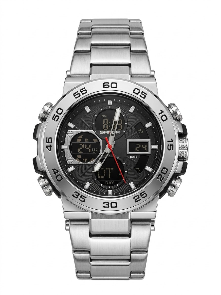 Men’s Dual Display Sport Watch – Stainless Steel Bracelet