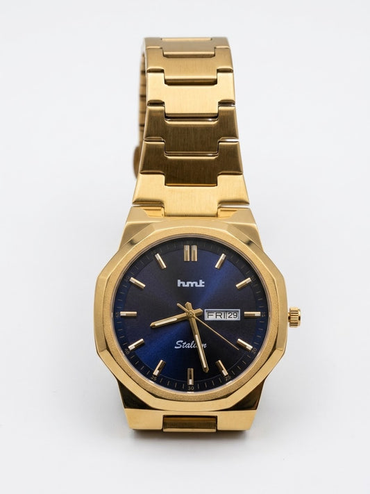 Classic Gold Men’s Octagonal Watch – Stainless Steel Bracelet
