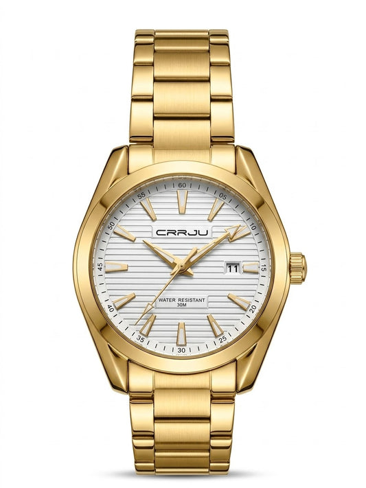 Classic Gold Men’s Round Dress Watch – Stainless Steel Bracelet