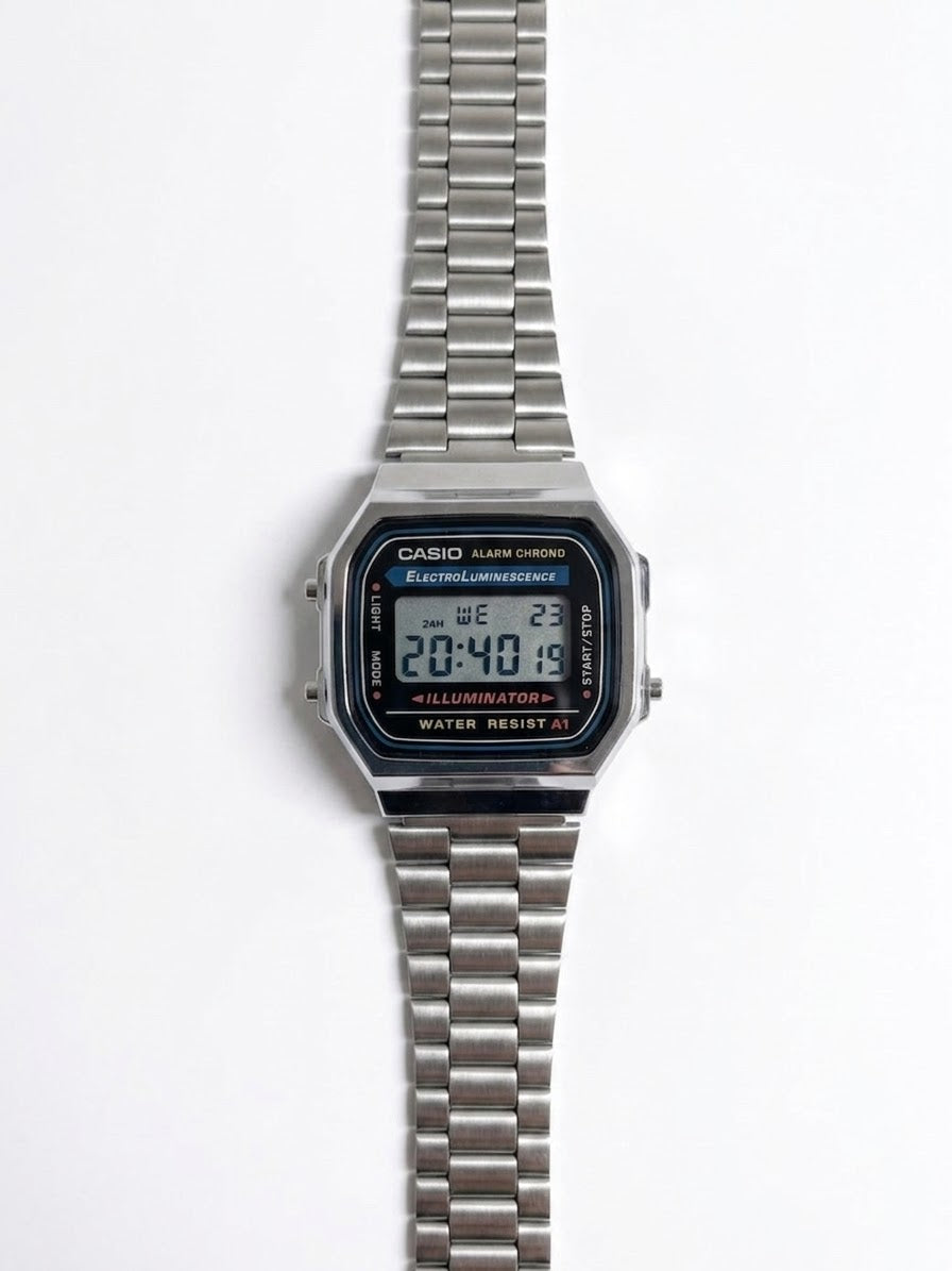 Vintage Octagonal Digital Watch – Stainless Steel Bracelet