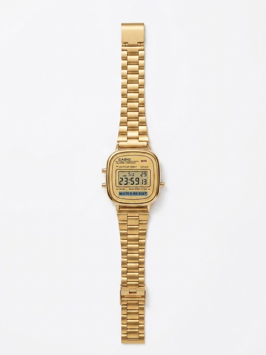 Vintage Gold Cushion Digital Watch – Stainless Steel Bracelet