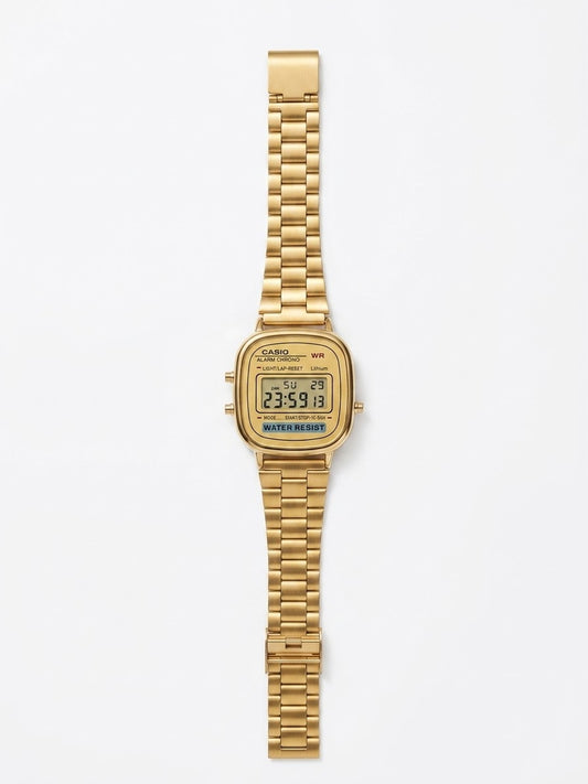 Vintage Gold Cushion Digital Watch – Stainless Steel Bracelet