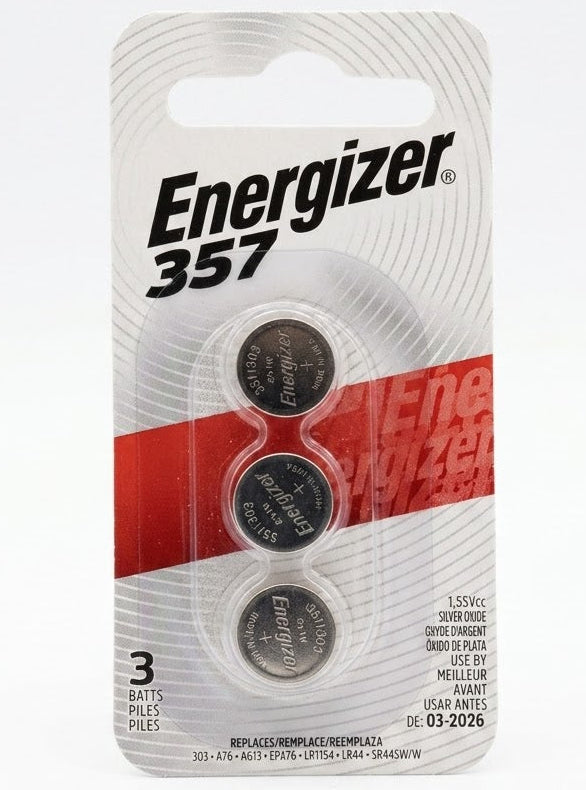 Energizer 357/303 1.55V Silver Oxide Button Batteries – 3-Pack