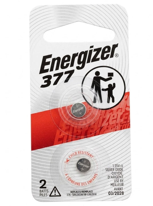 Energizer 377/376 1.55V Silver Oxide Button Batteries – 2-Pack